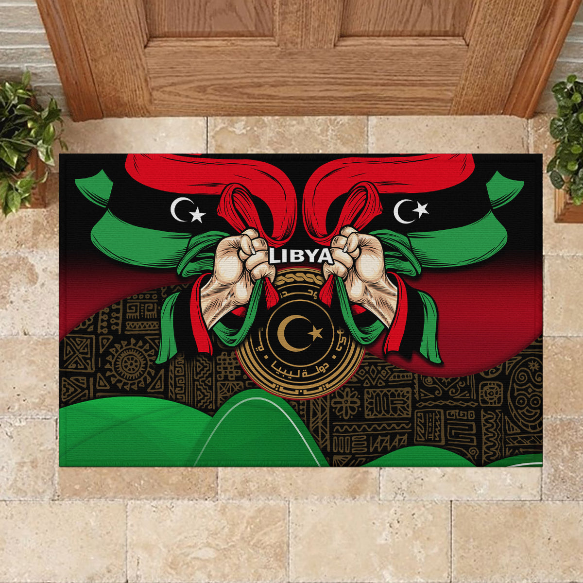 Libya Independence Day Rubber Doormat Happy 24 December African Pattern Flag Style - Wonder Print Shop