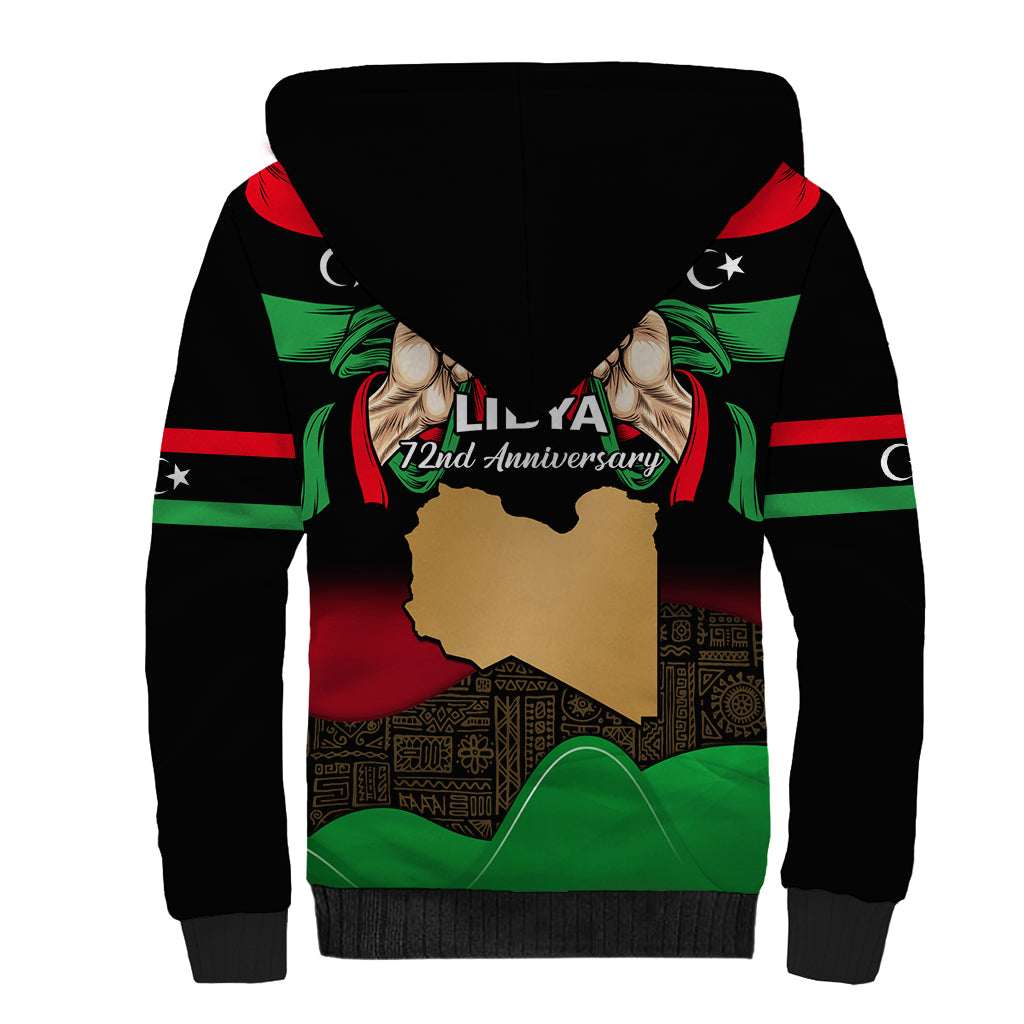 Libya Independence Day Sherpa Hoodie Happy 24 December African Pattern Flag Style - Wonder Print Shop