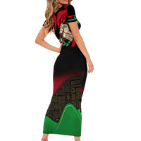 Libya Independence Day Short Sleeve Bodycon Dress Happy 24 December African Pattern Flag Style - Wonder Print Shop