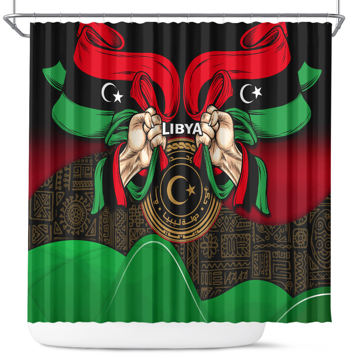 libya-independence-day-shower-curtain-happy-24-december-african-pattern-flag-style