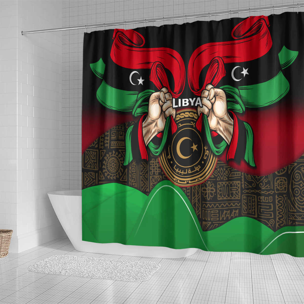 libya-independence-day-shower-curtain-happy-24-december-african-pattern-flag-style