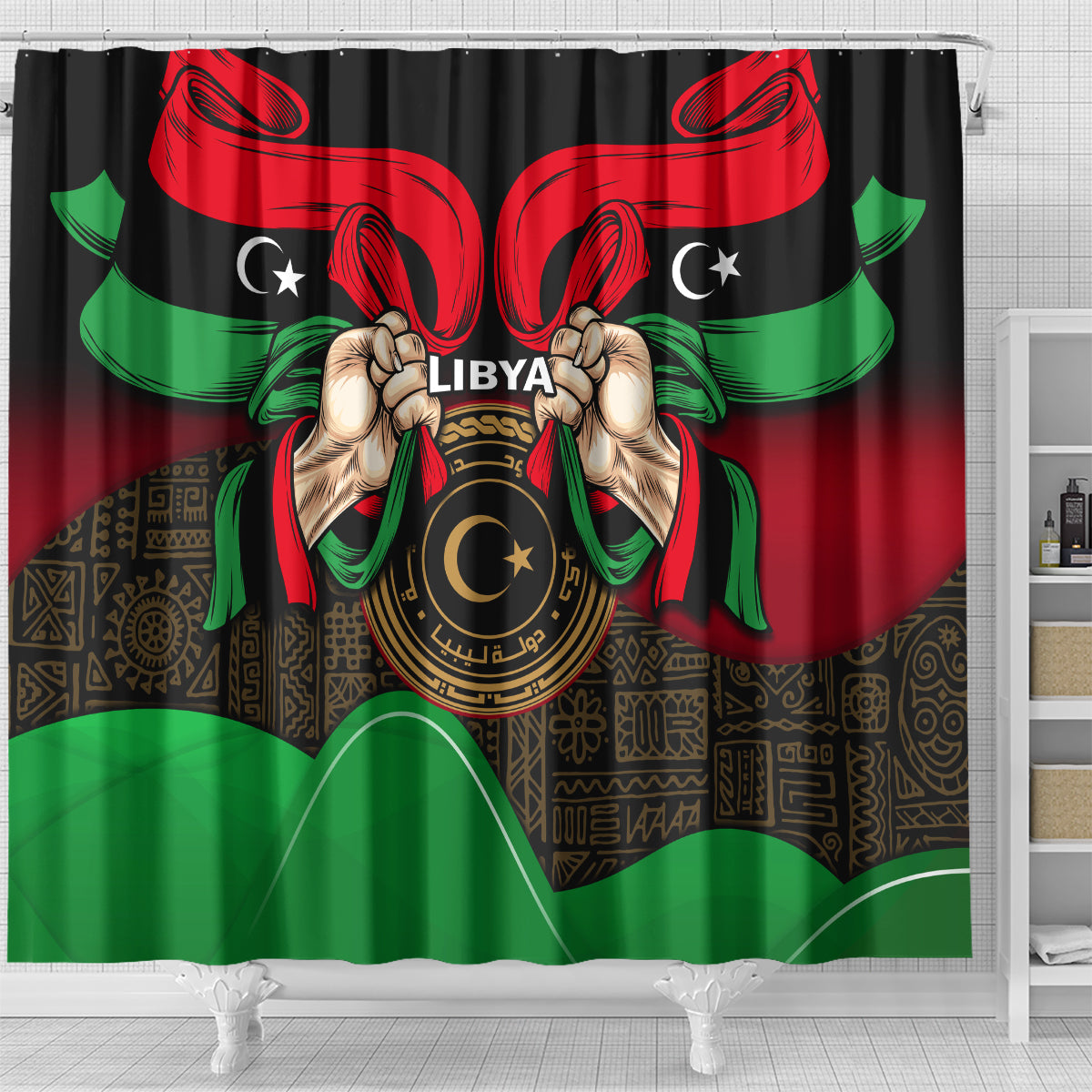 libya-independence-day-shower-curtain-happy-24-december-african-pattern-flag-style