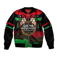 Libya Independence Day Sleeve Zip Bomber Jacket Happy 24 December African Pattern Flag Style - Wonder Print Shop