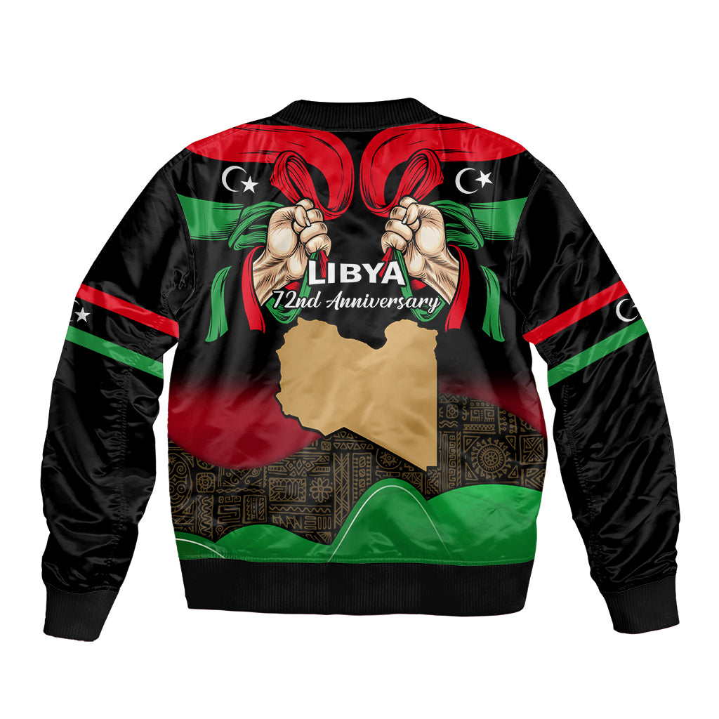 Libya Independence Day Sleeve Zip Bomber Jacket Happy 24 December African Pattern Flag Style - Wonder Print Shop
