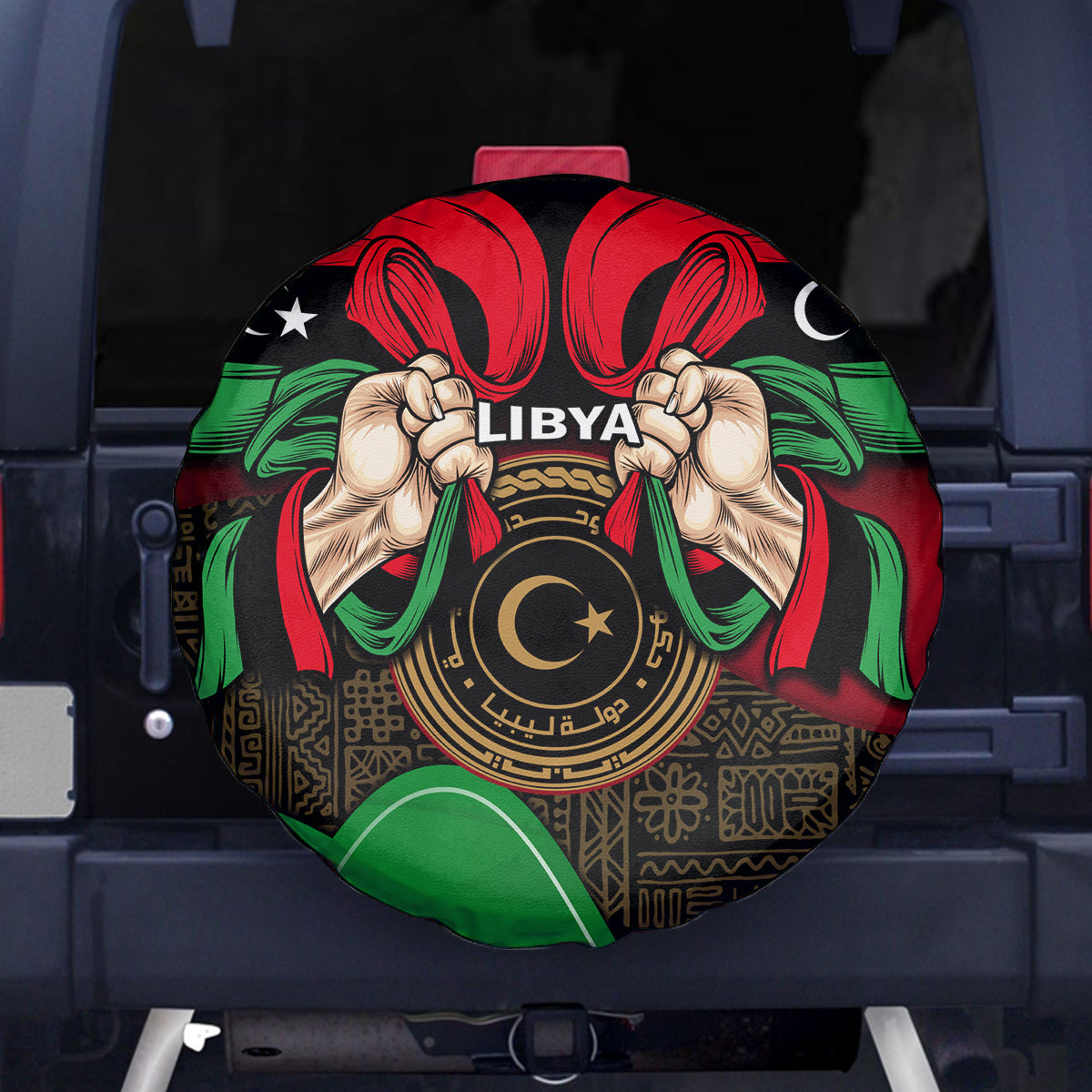 Libya Independence Day Spare Tire Cover Happy 24 December African Pattern Flag Style - Wonder Print Shop