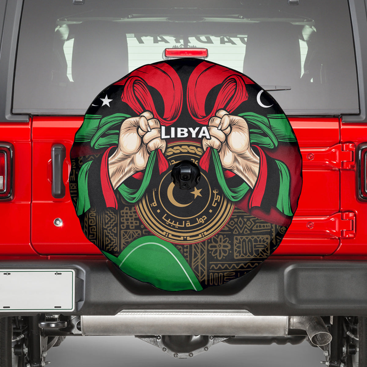 Libya Independence Day Spare Tire Cover Happy 24 December African Pattern Flag Style - Wonder Print Shop