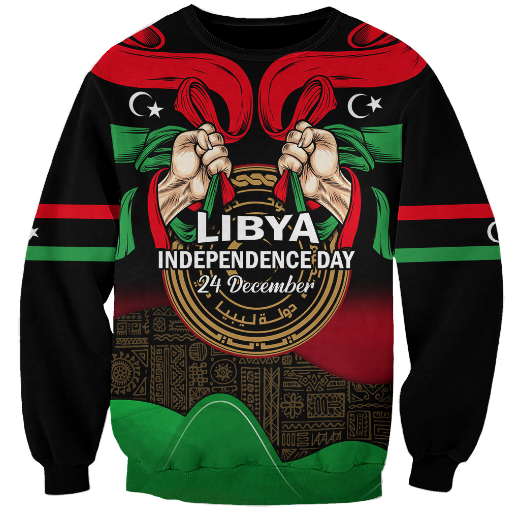 Libya Independence Day Sweatshirt Happy 24 December African Pattern Flag Style - Wonder Print Shop