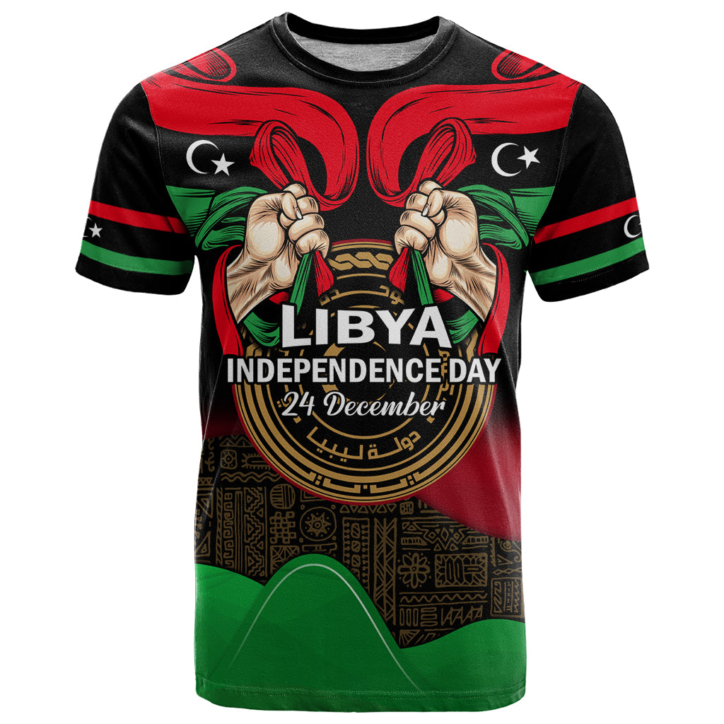Libya Independence Day T Shirt Happy 24 December African Pattern Flag Style - Wonder Print Shop