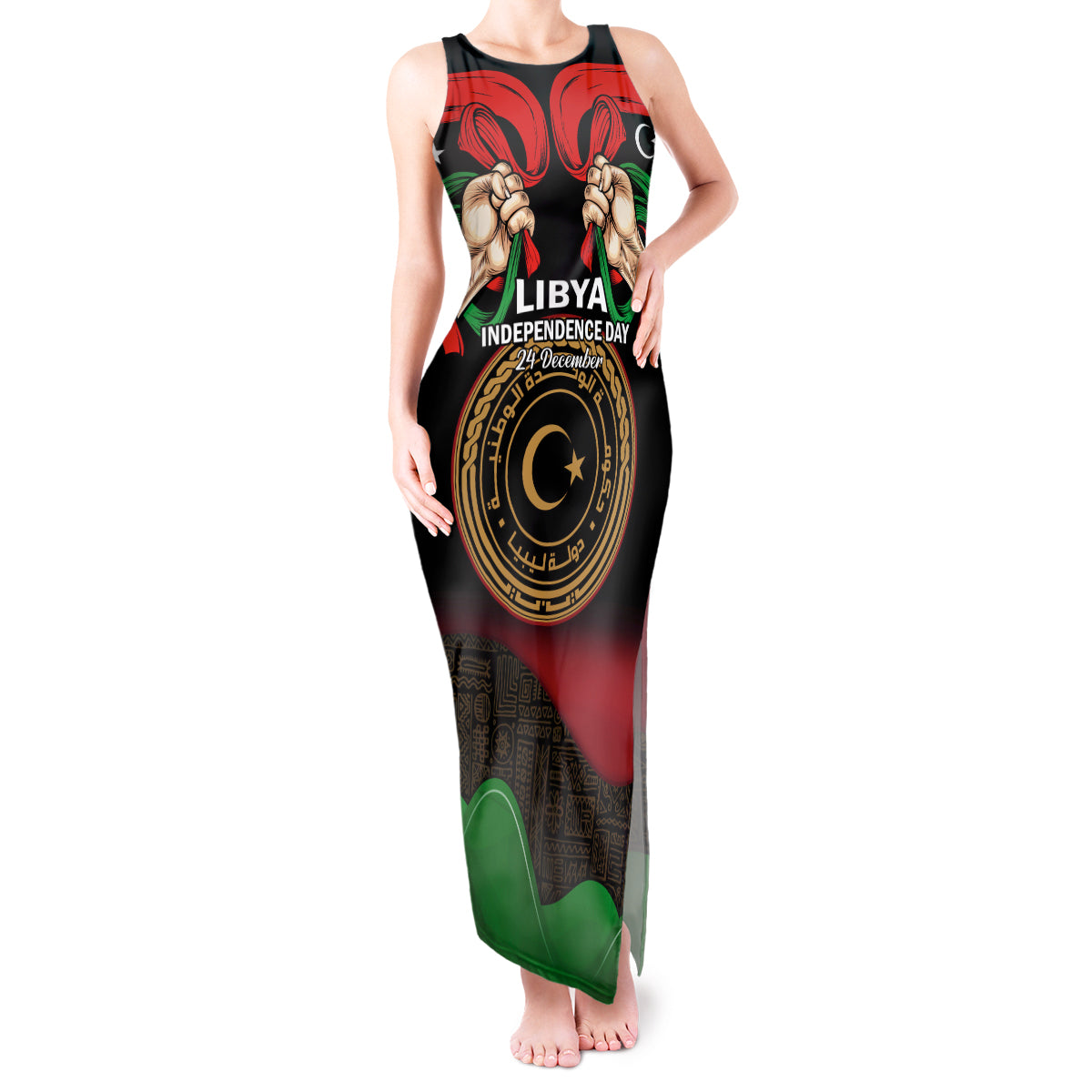 Libya Independence Day Tank Maxi Dress Happy 24 December African Pattern Flag Style - Wonder Print Shop