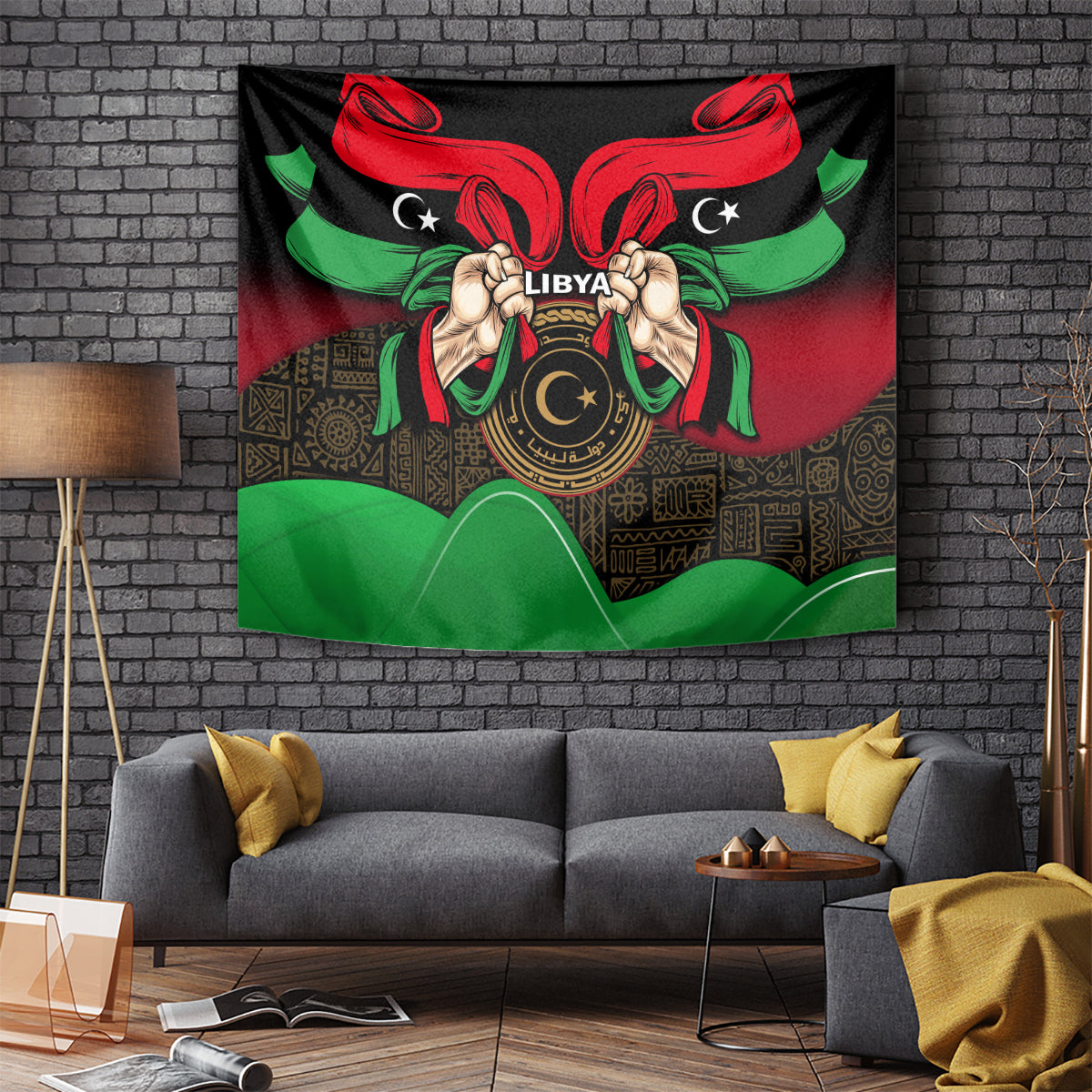 Libya Independence Day Tapestry Happy 24 December African Pattern Flag Style - Wonder Print Shop