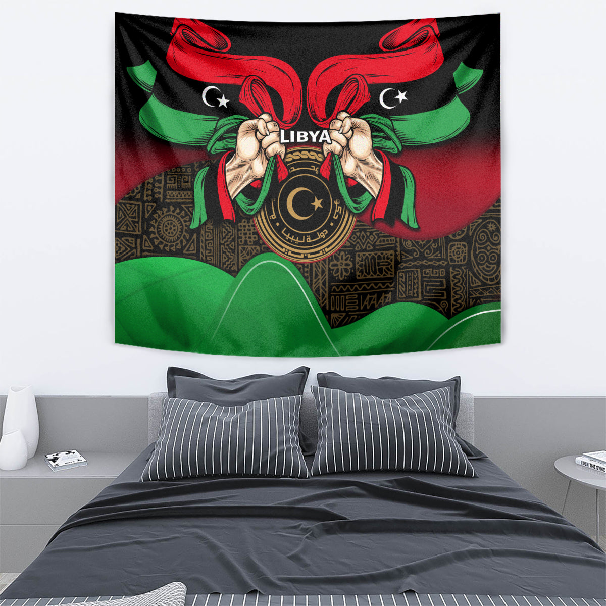 Libya Independence Day Tapestry Happy 24 December African Pattern Flag Style - Wonder Print Shop