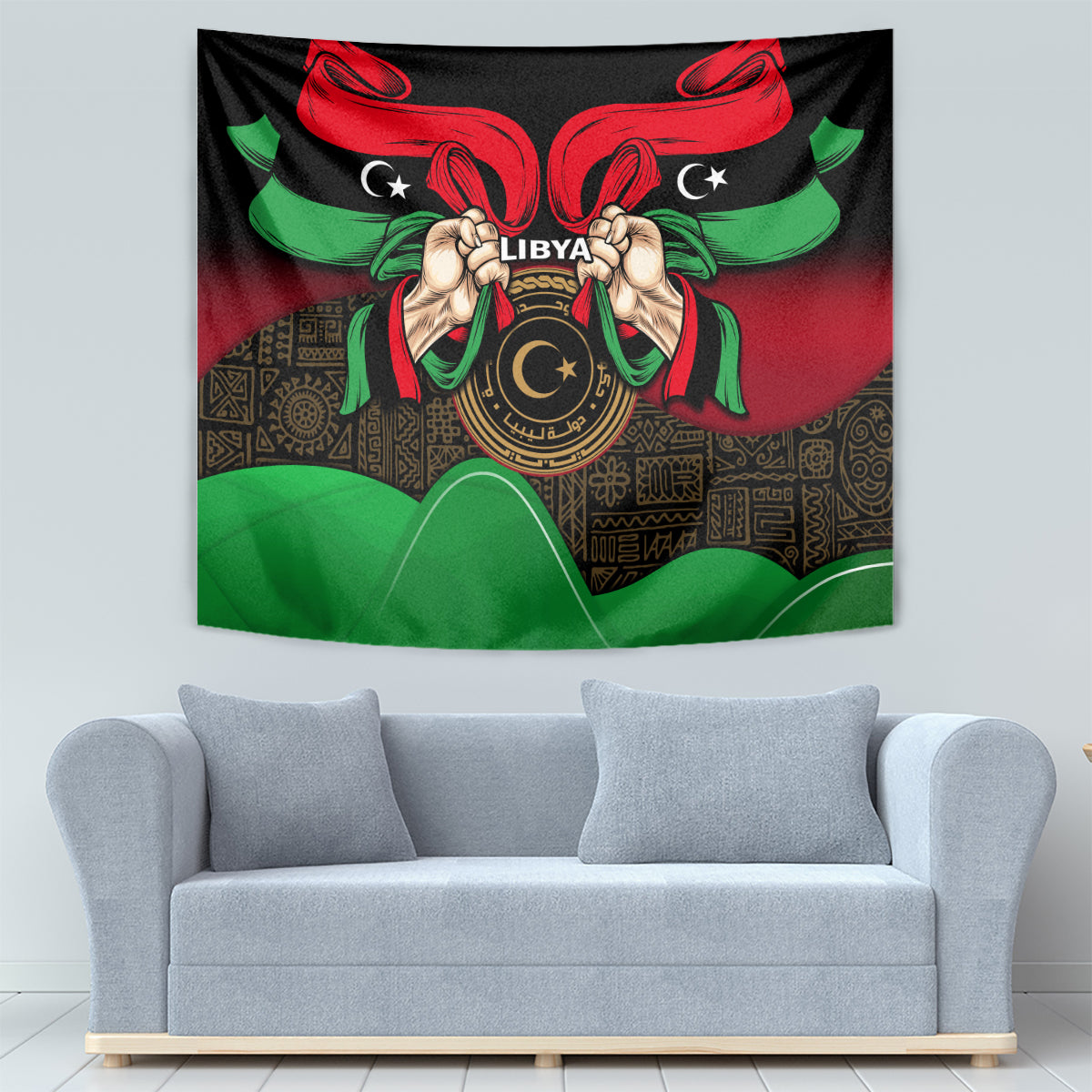 Libya Independence Day Tapestry Happy 24 December African Pattern Flag Style - Wonder Print Shop