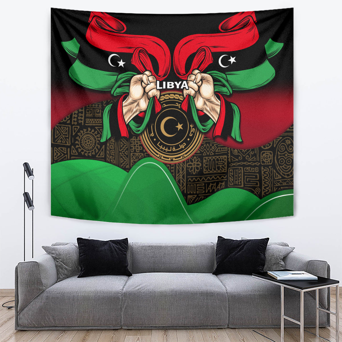Libya Independence Day Tapestry Happy 24 December African Pattern Flag Style - Wonder Print Shop