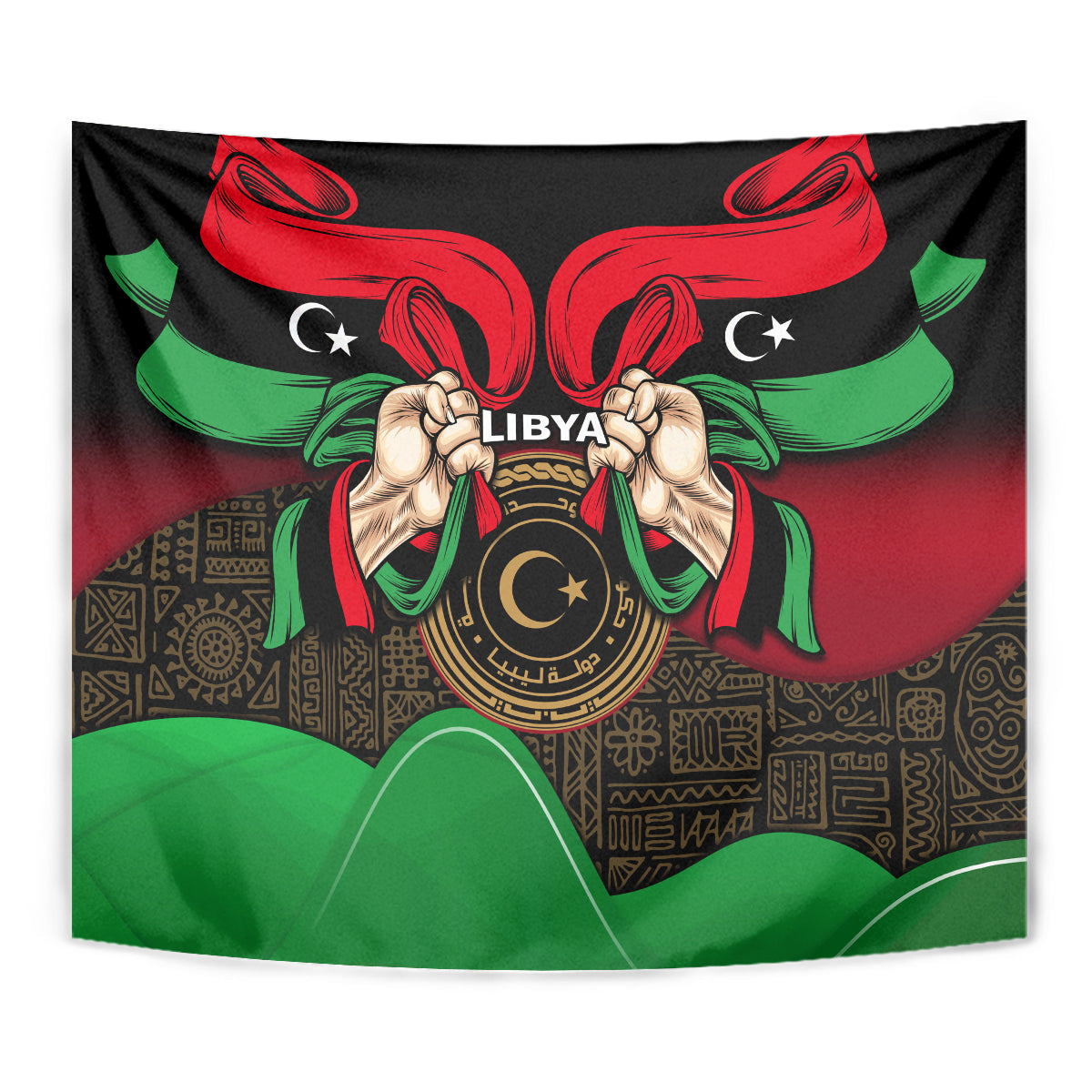 Libya Independence Day Tapestry Happy 24 December African Pattern Flag Style - Wonder Print Shop