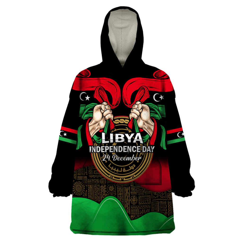 Libya Independence Day Wearable Blanket Hoodie Happy 24 December African Pattern Flag Style - Wonder Print Shop