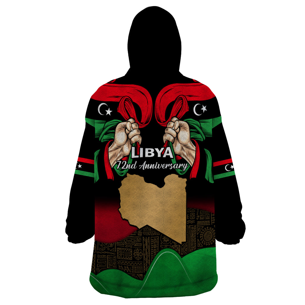 Libya Independence Day Wearable Blanket Hoodie Happy 24 December African Pattern Flag Style - Wonder Print Shop