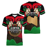 Libya Independence Day Women V Neck T Shirt Happy 24 December African Pattern Flag Style - Wonder Print Shop