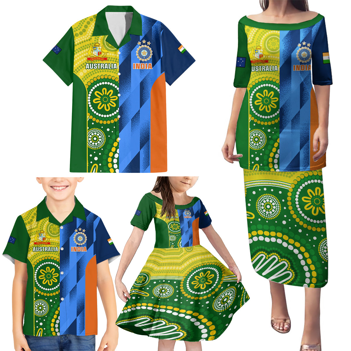 Australia And India Cricket Family Matching Puletasi Dress and Hawaiian Shirt 2023 World Cup Final Together - Wonder Print Shop