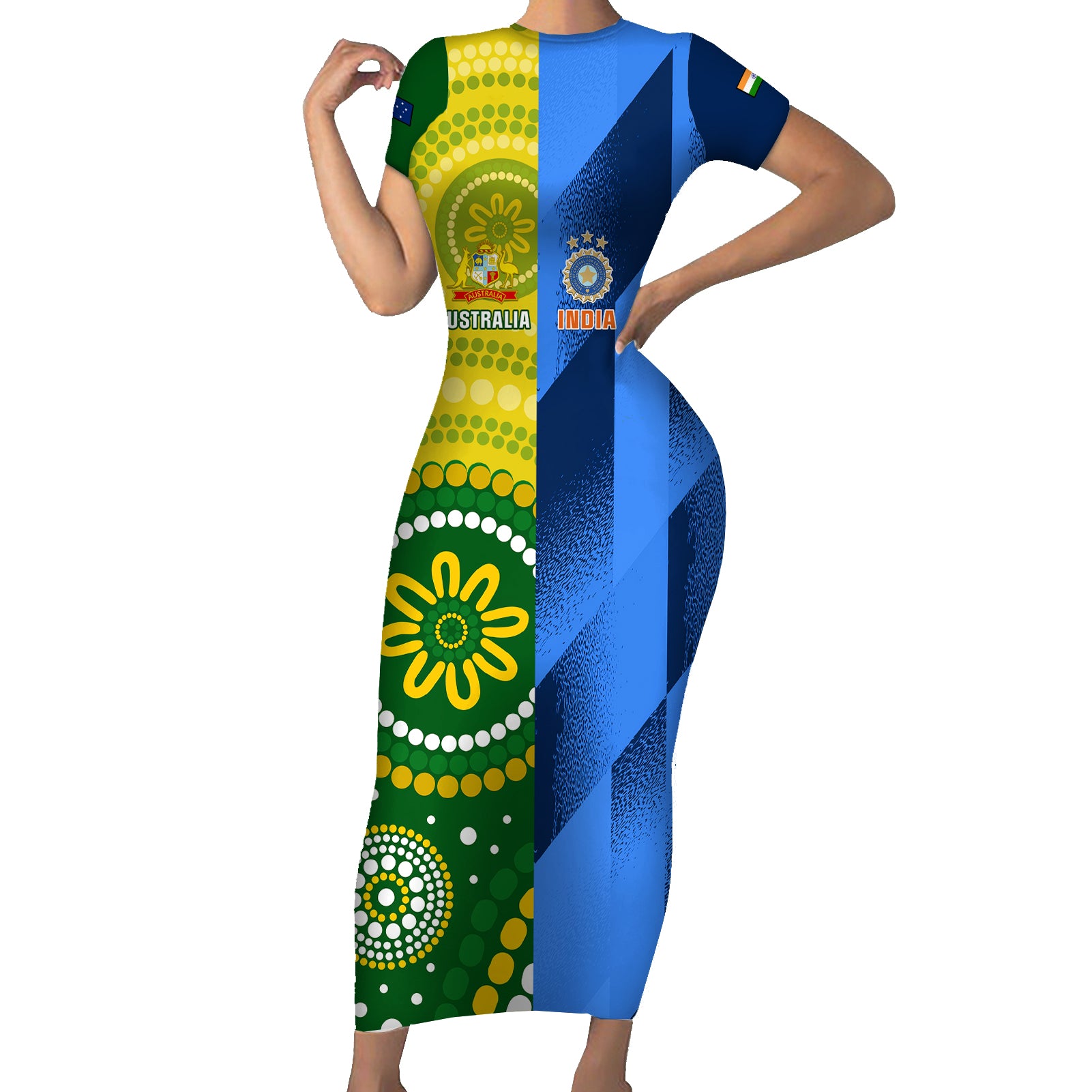 Australia And India Cricket Short Sleeve Bodycon Dress 2023 World Cup Final Together - Wonder Print Shop