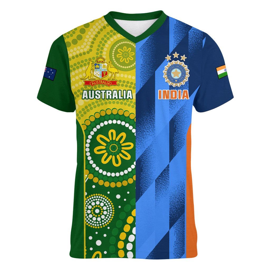 Australia And India Cricket Women V Neck T Shirt 2023 World Cup Final Together - Wonder Print Shop