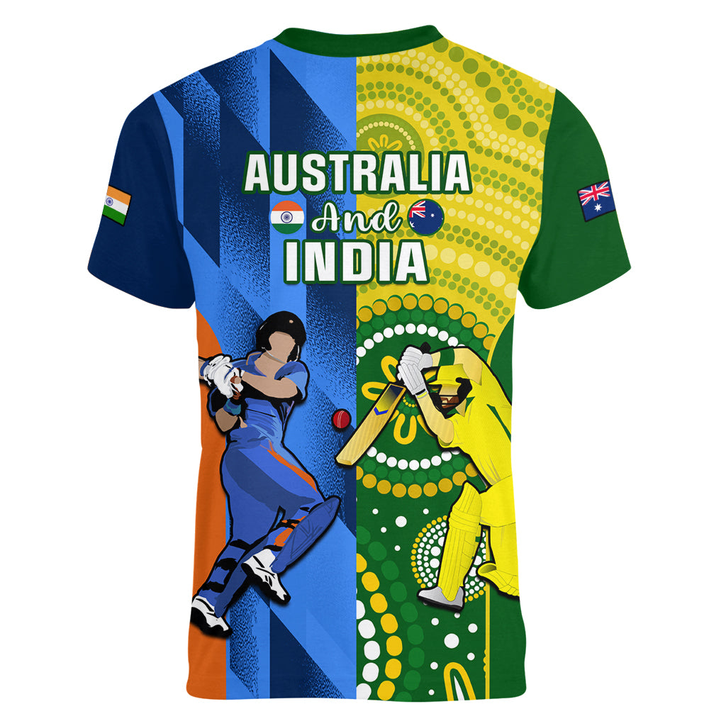 Australia And India Cricket Women V Neck T Shirt 2023 World Cup Final Together - Wonder Print Shop