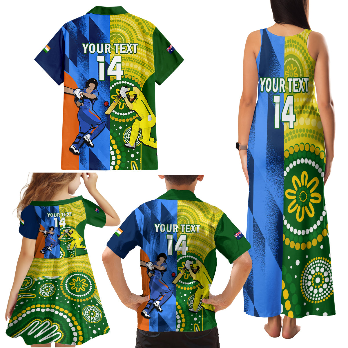 Custom Australia And India Cricket Family Matching Tank Maxi Dress and Hawaiian Shirt 2023 World Cup Final Together - Wonder Print Shop