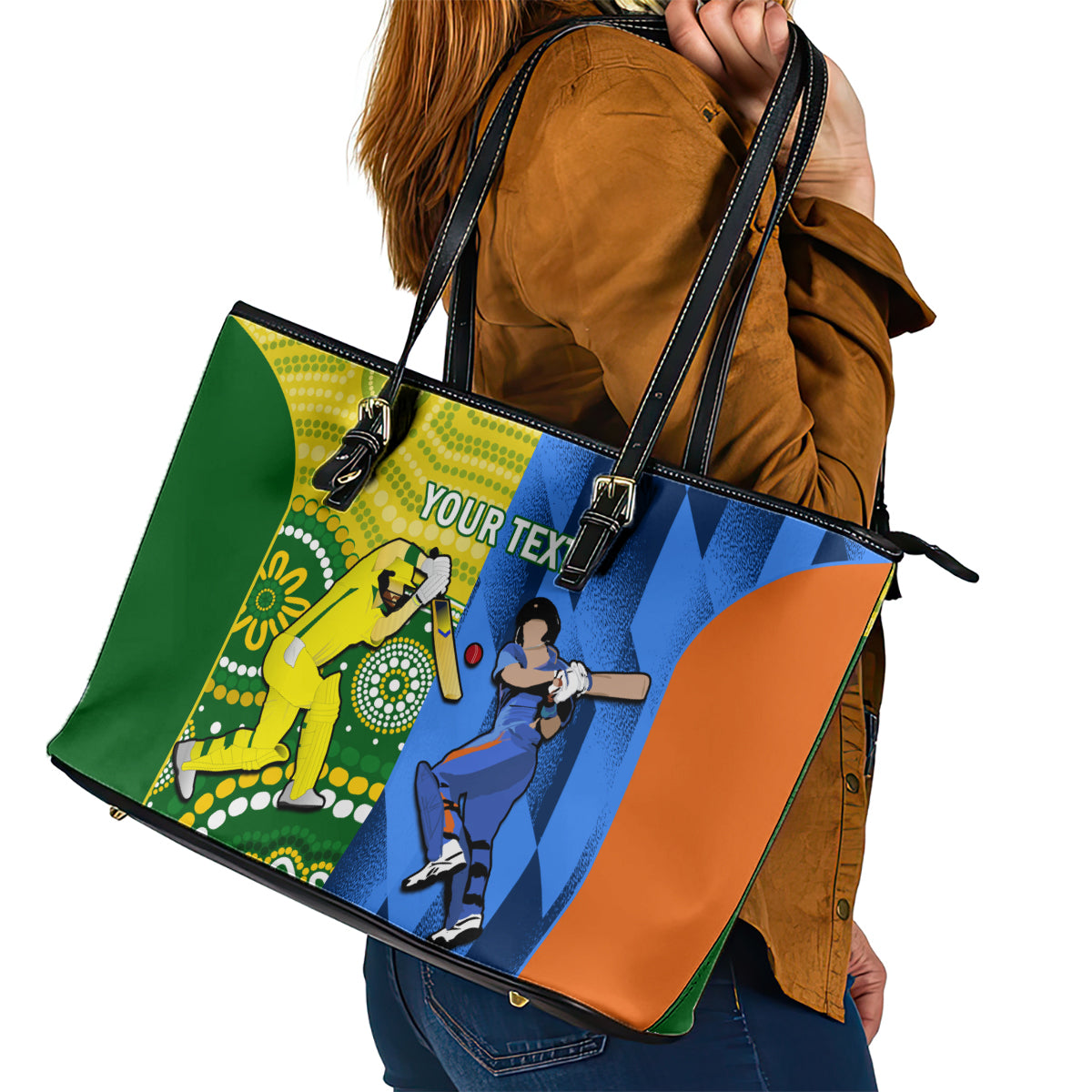 Custom Australia And India Cricket Leather Tote Bag 2023 World Cup Final Together - Wonder Print Shop