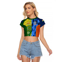 Custom Australia And India Cricket Raglan Cropped T Shirt 2023 World Cup Final Together - Wonder Print Shop