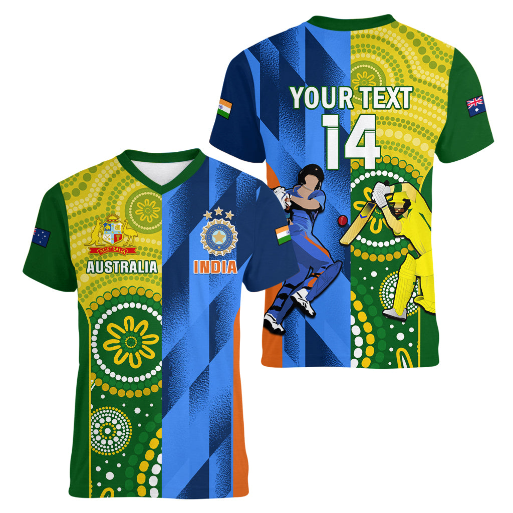 Custom Australia And India Cricket Women V Neck T Shirt 2023 World Cup Final Together - Wonder Print Shop