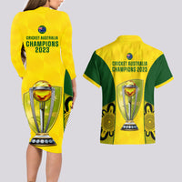 Australia Cricket Couples Matching Long Sleeve Bodycon Dress and Hawaiian Shirt World Cup Go Champions 2023 Indigenous - Wonder Print Shop