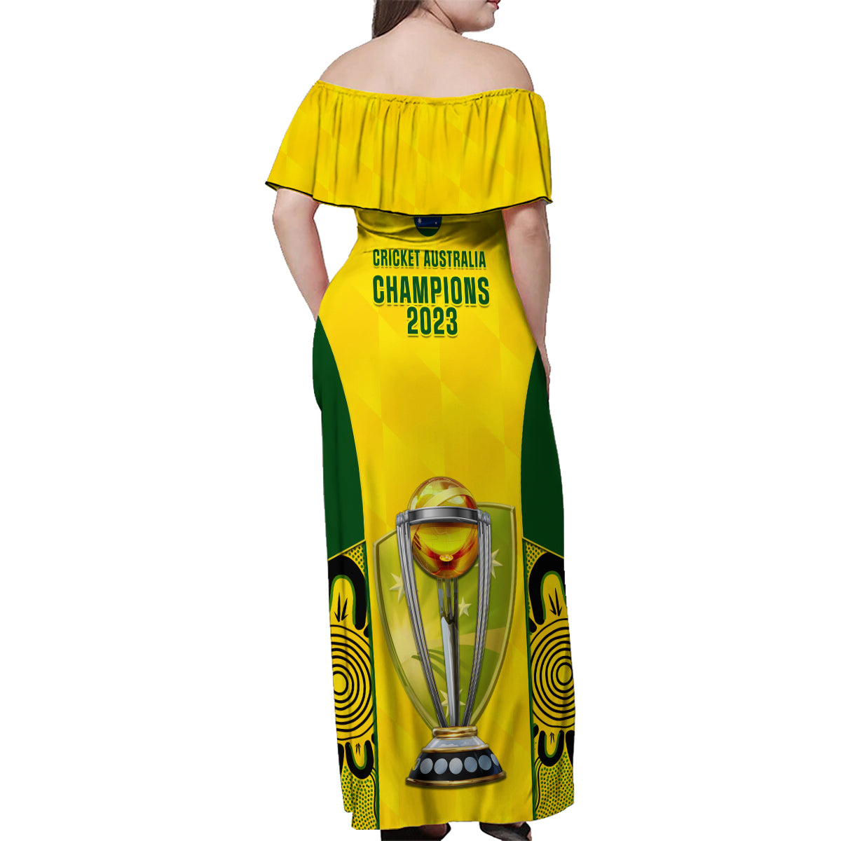 Australia Cricket Family Matching Off Shoulder Maxi Dress and Hawaiian Shirt World Cup Go Champions 2023 Indigenous - Wonder Print Shop