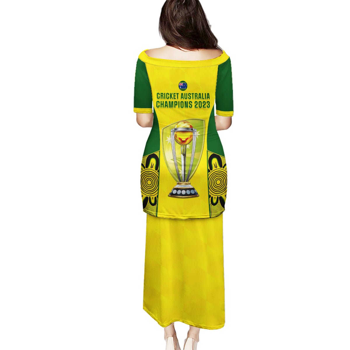 Australia Cricket Family Matching Puletasi Dress and Hawaiian Shirt World Cup Go Champions 2023 Indigenous - Wonder Print Shop
