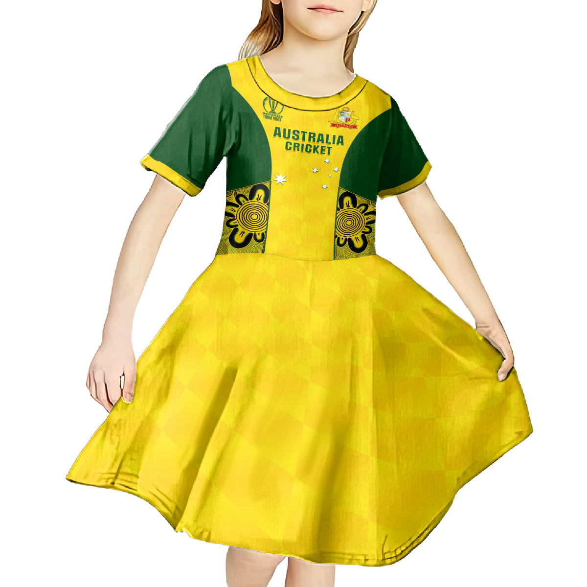 Australia Cricket Kid Short Sleeve Dress World Cup Go Champions 2023 Indigenous - Wonder Print Shop