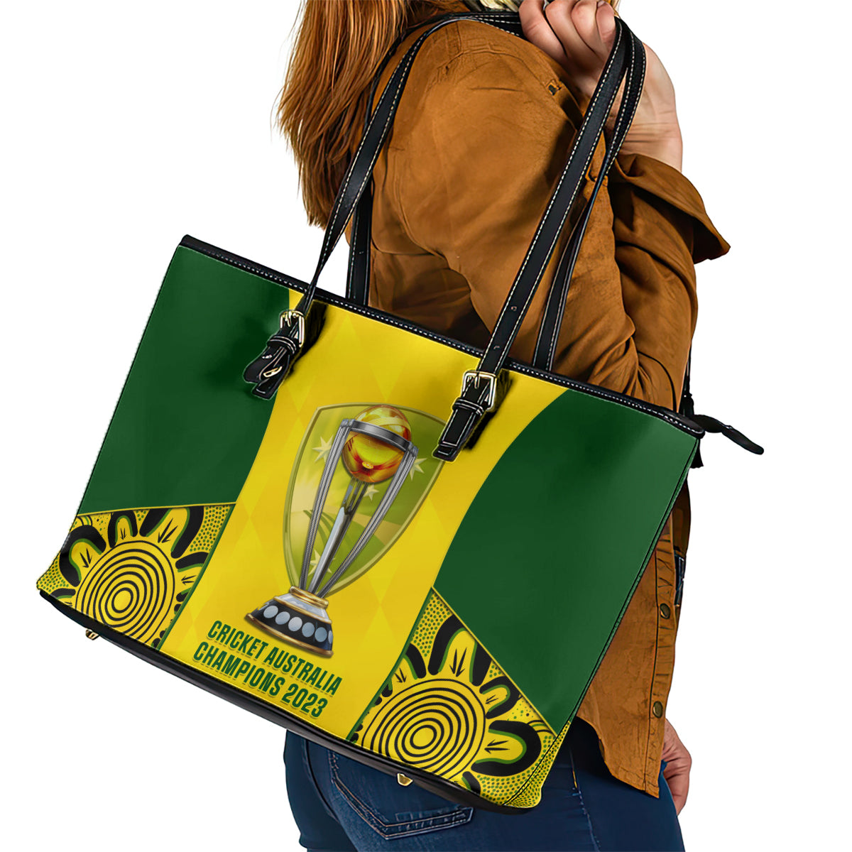Australia Cricket Leather Tote Bag World Cup Go Champions 2023 Indigenous - Wonder Print Shop
