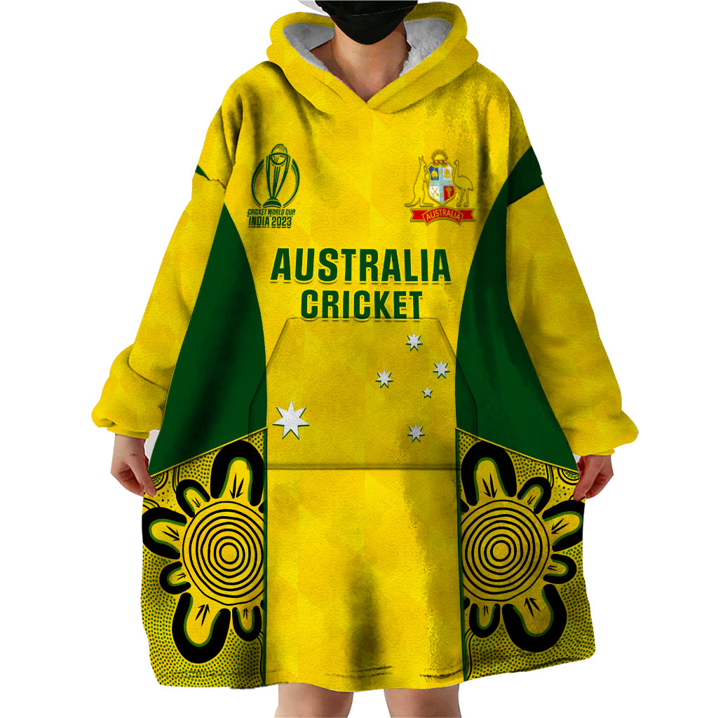 Australia Cricket Wearable Blanket Hoodie World Cup Go Champions 2023 Indigenous - Wonder Print Shop