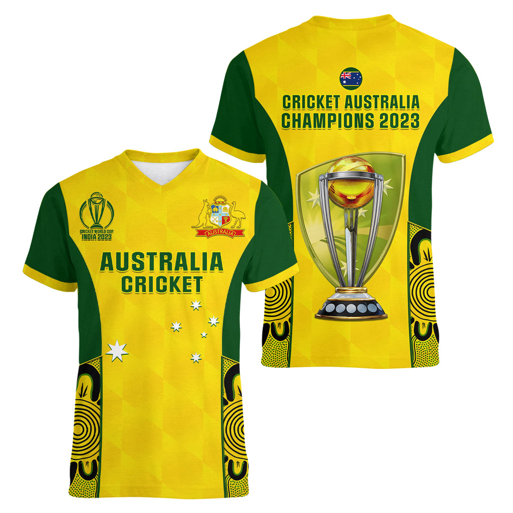 Australia Cricket Women V Neck T Shirt World Cup Go Champions 2023 Indigenous - Wonder Print Shop