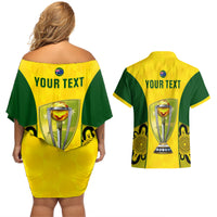 Custom Australia Cricket Couples Matching Off Shoulder Short Dress and Hawaiian Shirt World Cup Go Champions 2023 Indigenous - Wonder Print Shop