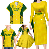 Custom Australia Cricket Family Matching Long Sleeve Bodycon Dress and Hawaiian Shirt World Cup Go Champions 2023 Indigenous - Wonder Print Shop