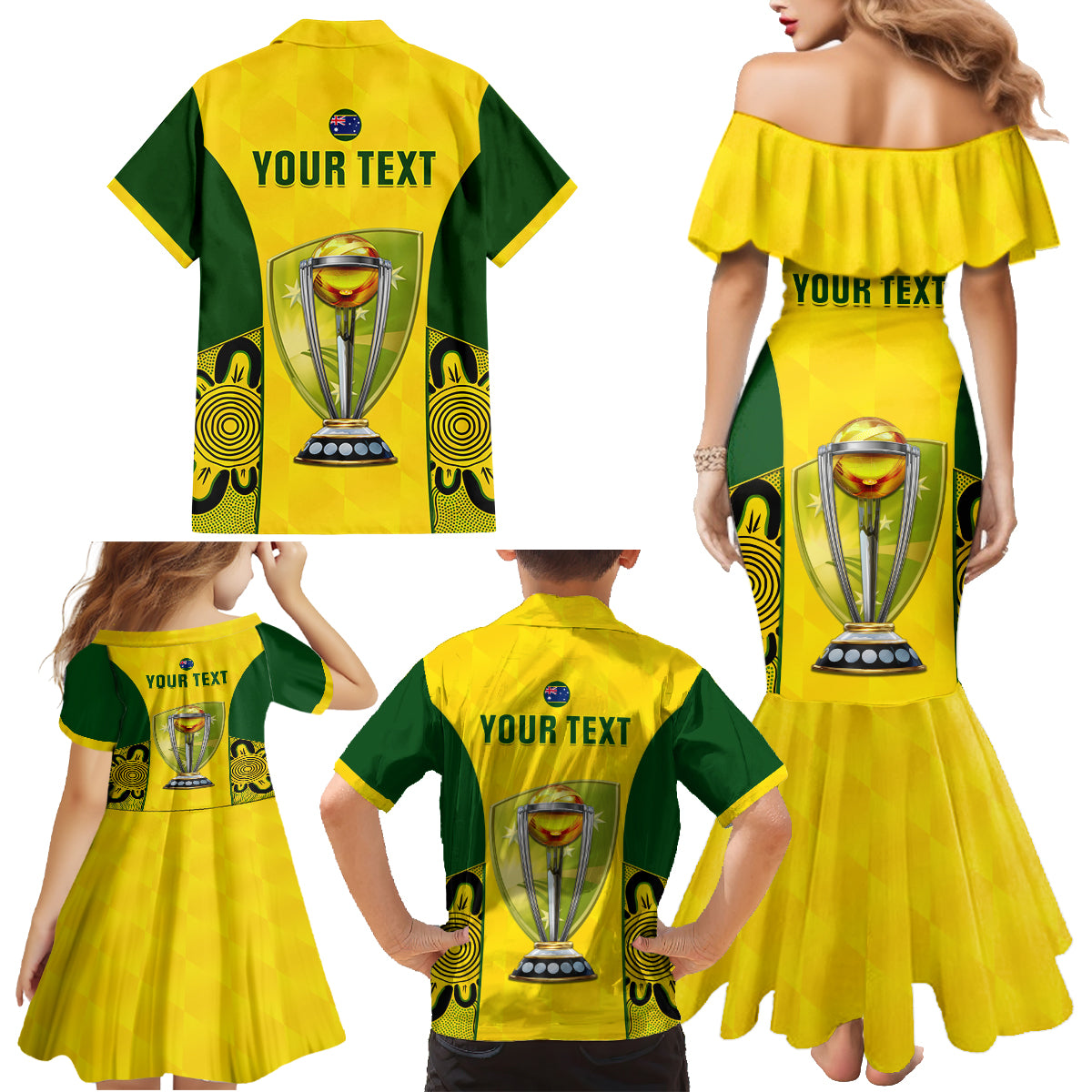 Custom Australia Cricket Family Matching Mermaid Dress and Hawaiian Shirt World Cup Go Champions 2023 Indigenous - Wonder Print Shop
