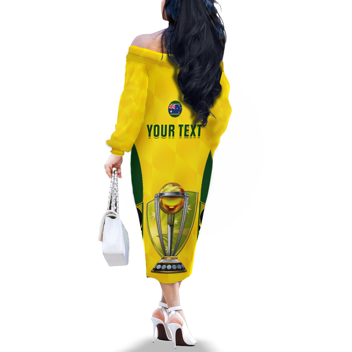 Custom Australia Cricket Family Matching Off Shoulder Long Sleeve Dress and Hawaiian Shirt World Cup Go Champions 2023 Indigenous - Wonder Print Shop