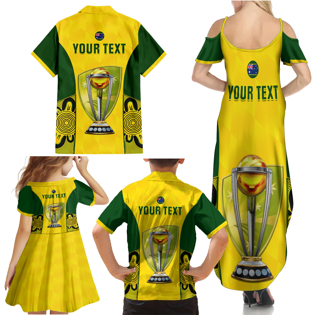 Custom Australia Cricket Family Matching Summer Maxi Dress and Hawaiian Shirt World Cup Go Champions 2023 Indigenous - Wonder Print Shop