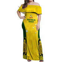 Custom Australia Cricket Off Shoulder Maxi Dress World Cup Go Champions 2023 Indigenous - Wonder Print Shop