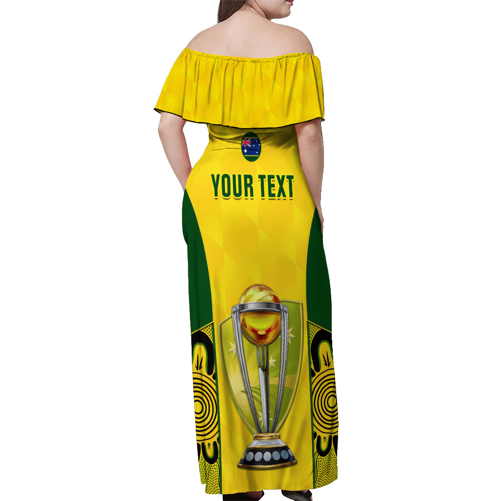 Custom Australia Cricket Off Shoulder Maxi Dress World Cup Go Champions 2023 Indigenous - Wonder Print Shop
