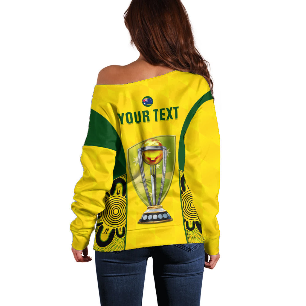 Custom Australia Cricket Off Shoulder Sweater World Cup Go Champions 2023 Indigenous - Wonder Print Shop