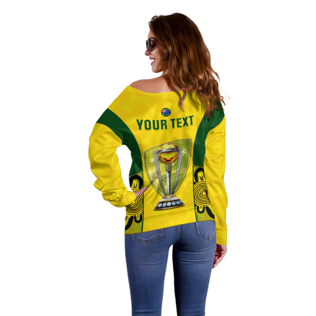 Custom Australia Cricket Off Shoulder Sweater World Cup Go Champions 2023 Indigenous - Wonder Print Shop