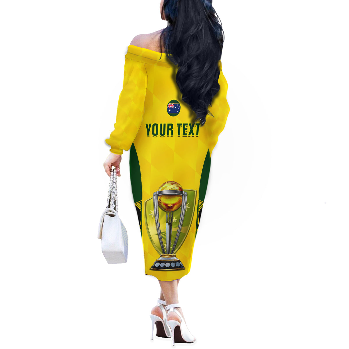Custom Australia Cricket Off The Shoulder Long Sleeve Dress World Cup Go Champions 2023 Indigenous - Wonder Print Shop