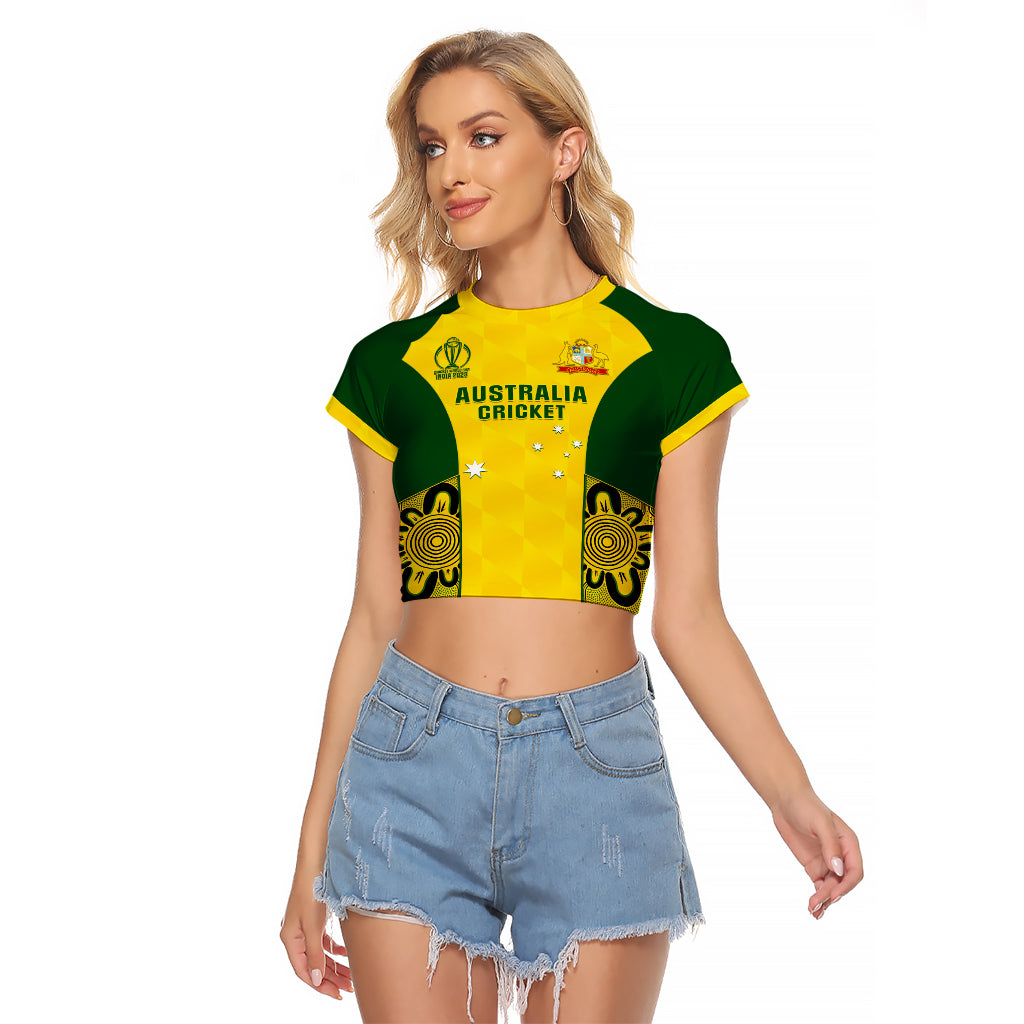 Custom Australia Cricket Raglan Cropped T Shirt World Cup Go Champions 2023 Indigenous - Wonder Print Shop