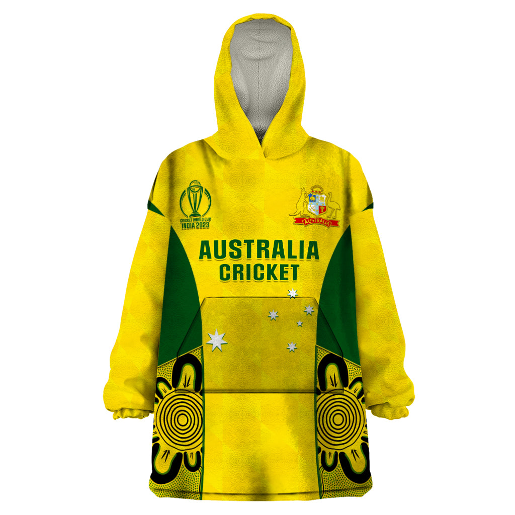 Custom Australia Cricket Wearable Blanket Hoodie World Cup Go Champions 2023 Indigenous - Wonder Print Shop
