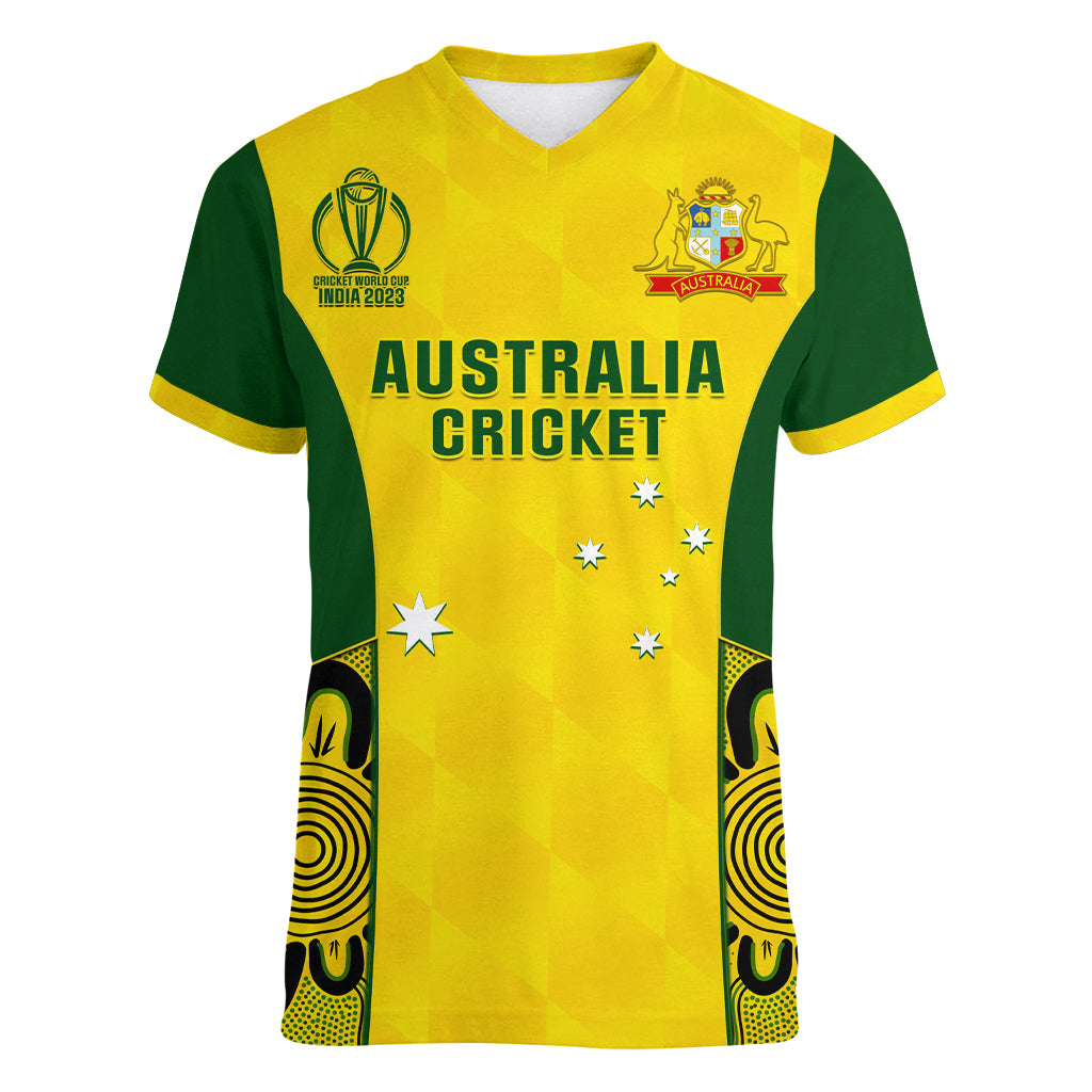 Custom Australia Cricket Women V Neck T Shirt World Cup Go Champions 2023 Indigenous - Wonder Print Shop