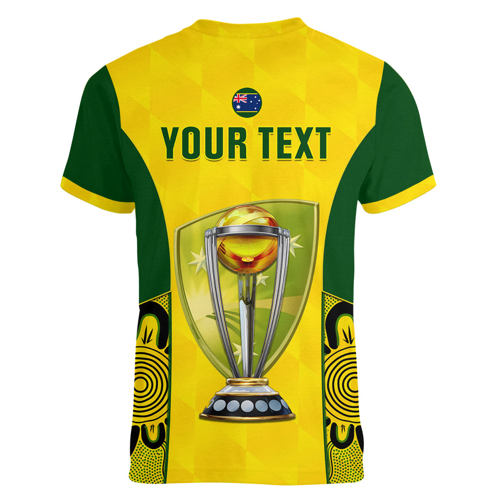 Custom Australia Cricket Women V Neck T Shirt World Cup Go Champions 2023 Indigenous - Wonder Print Shop